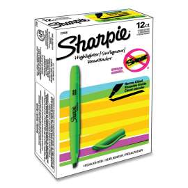 Pocket Style Highlighters, Fluorescent Green Ink, Chisel Tip, Green Barrel, Dozen