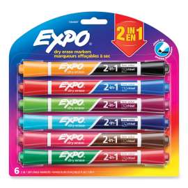 2-in-1 Dry Erase Markers, Medium Chisel Tip, Assorted Colors, 6/Pack