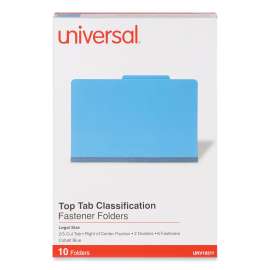 Bright Colored Pressboard Classification Folders, 2" Expansion, 2 Dividers, 6 Fasteners, Legal Size, Cobalt Blue, 10/Box