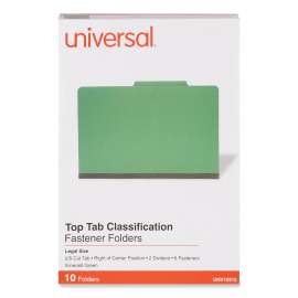 Bright Colored Pressboard Classification Folders, 2" Expansion, 2 Dividers, 6 Fasteners, Legal Size, Emerald Green, 10/Box