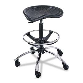 SitStar Stool, Backless, Supports Up to 250 lb, 27" to 34" Seat Height, Black Seat, Black/Chrome Base
