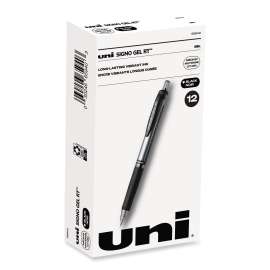 Signo Gel Pen, Retractable, Medium 0.7 mm, Black Ink, Black/Metallic Accents Barrel, Dozen