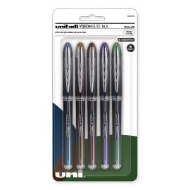 VISION ELITE BLX Series Roller Ball Pen, Stick, Micro 0.5 mm, Assorted Ink and Barrel Colors, 5/Pack