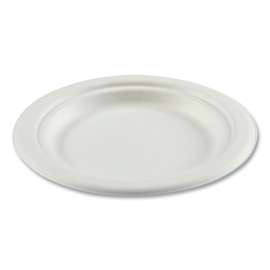 Bagasse PFAS-Free Dinnerware, Plate, 6" dia, White, 1,000/Carton