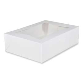 White Window Bakery Boxes with Tuck-in Lid, 10 x 14 x 4, White, Paper, 100/Carton