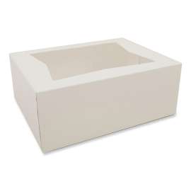 White Window Bakery Boxes with Attached Flip Top, 4-Corner Beers Design, 10 x 10 x 4, White, Paper, 200/Carton