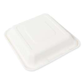 Bagasse PFAS-Free Food Containers, 1-Compartment, 9 x 9 x 3.19, White, Bamboo/Sugarcane, 200/Carton
