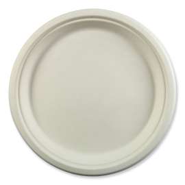 Bagasse PFAS-Free Dinnerware, Plate, 10.27" dia, White, 500/Carton