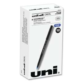 ONYX Roller Ball Pen, Stick, Micro 0.5 mm, Blue Ink, Black Matte Barrel, Dozen