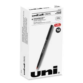 ONYX Roller Ball Pen, Stick, Micro 0.5 mm, Red Ink, Black Matte Barrel, Dozen