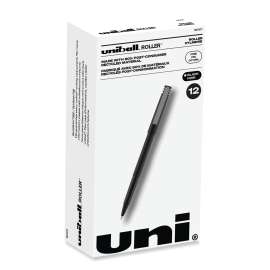 Roller Ball Pen, Stick, Fine 0.7 mm, Black Ink, Black Matte Barrel, Dozen