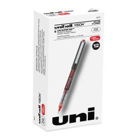 VISION Roller Ball Pen, Stick, Micro 0.5 mm, Red Ink, Gray/Red Barrel, Dozen