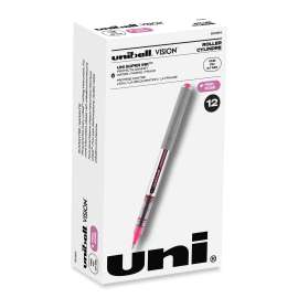 VISION Roller Ball Pen, Stick, Fine 0.7 mm, Passion Pink Ink, Gray Barrel, Dozen