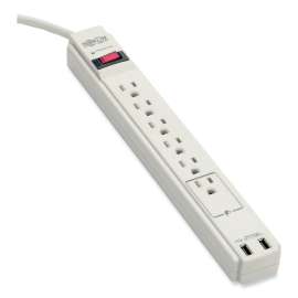 Protect It! Surge Protector, 6 Outlets/2 USB, 6 ft. Cord, 990 Joules, Gray