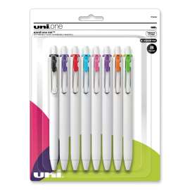 uniONE Gel Pen, Retractable, Medium 0.7 mm, Inspirational Ink-Color Assortment, White Barrel, 8/Pack
