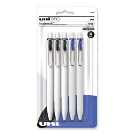 uniONE Gel Pen, Retractable, Medium 0.7 mm, Business Ink-Color Assortment, White Barrel, 5/Pack