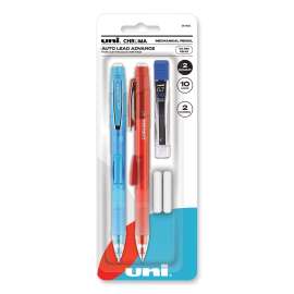 Chroma Mechanical Pencil w/ 10 Leads and 2 Erasers, 0.7 mm, HB (#2), Black Lead, (1) Red (1) Blue Barrel, 2/Pack