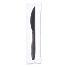 Reliance Classic Plastic Cutlery, Medium Heavyweight, Knife, Individually Wrapped, Black, 1,000/carton