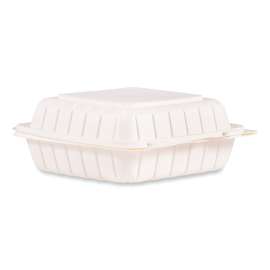 ProPlanet Hinged Lid Containers, Single Compartment, 8.25 x 8 x 3, White, Plastic, 150/Carton