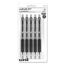 Signo 207 Gel Pen, Retractable, Medium 0.7 mm, Black Ink, Translucent Black Barrel, 5/Pack
