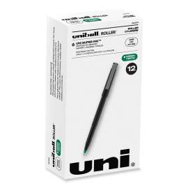 Roller Ball Pen, Stick, Fine 0.7 mm, Green Ink, Black Matte Barrel, Dozen
