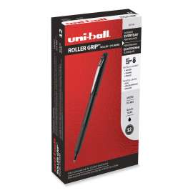 Grip Roller Ball Pen, Stick, Micro 0.5 mm, Black Ink, Black Barrel, Dozen