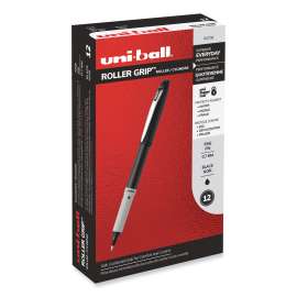Grip Roller Ball Pen, Stick, Fine 0.7 mm, Black Ink, Black Barrel, Dozen
