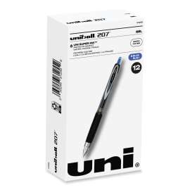 Signo 207 Gel Pen, Retractable, Micro 0.5 mm, Blue Ink, Smoke/Black/Blue Barrel, Dozen