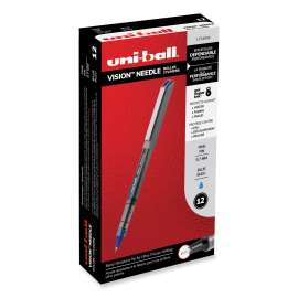 VISION Needle Roller Ball Pen, Stick, Fine 0.7 mm, Blue Ink, Silver Barrel, Dozen