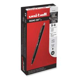 307 Gel Pen, Retractable, Micro 0.5 mm, Black Ink, Black Barrel, Dozen