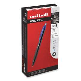 307 Gel Pen, Retractable, Micro 0.5 mm, Blue Ink, Black Barrel, Dozen