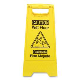 Bilingual Yellow Wet Floor Sign, 12.05 x 1.55 x 24.3