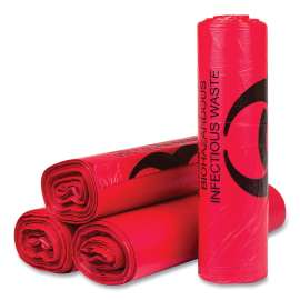 High-Density Interleaved Commercial Can Liners, 33 gal, 13 microns, 33" x 40", Red, 25 Bags/Roll, 20 Rolls/Carton