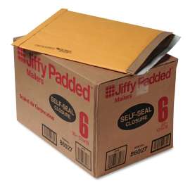 Jiffy Padded Mailer, #6, Paper Padding, Self-Adhesive Closure, 12.5 x 19, Natural Kraft, 50/Carton