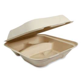 Fiber Hinged Containers, 2-Compartment, 8.8 x 8.2 x 2.9, Natural, Paper, 300/Carton