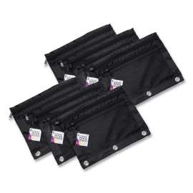 Pencil Pouch, 2 Pocket with Mesh Front, Black, Pack of 6