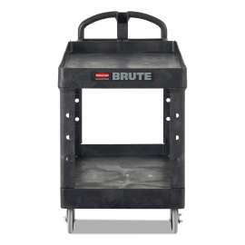 Rubbermaid Plastic Utility Cart w/2 Shelves, 750 lb. Capacity, 54"L x 25"W x 36"H, Black