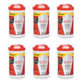No-Rinse Sanitizing Multi-Surface Wipes, Unscented, White, 95/Container, 6/Carton