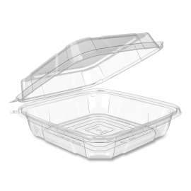 SafeSeal TakeOuts Plastic Hinged Containers, 9.1 x 9.2 x 3, Clear, Plastic, 150/Carton