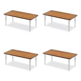 Adjustable Activity Table, Rectangular, 60" x 30" x 19" to 29", Med Oak Top, Black Legs, 4/Pallet, Ships in 4-6 Business Days