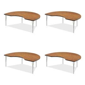 Adjustable Activity Table, Kidney Shape, 72" x 48" x 19" to 29", Med Oak Top, Gray Legs, 4/Pallet, Ships in 4-6 Business Days