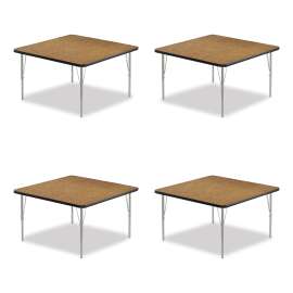 Adjustable Activity Tables, Square, 48" x 48" x 19" to 29", Medium Oak Top, Silver Legs, 4/Pallet, Ships in 4-6 Business Days