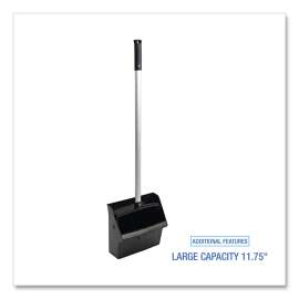 Lobby Dust Pan, 11.75 x 37, 34" Handle, Plastic/Aluminum, Black/Silver