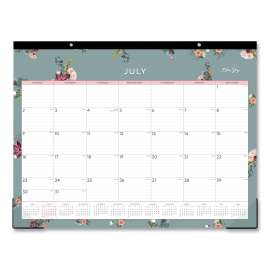 Greta Academic Year Desk Pad Calendar, Floral Artwork, 22 x 17, Green/White/Pink Sheets, 12-Month (July to June): 2023-2024