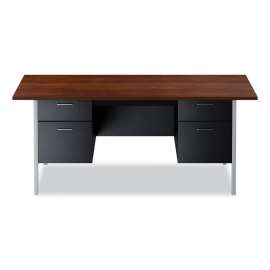 Alera - Alera Series Mocha Steel Double Pedestal Office Desk with Black Base