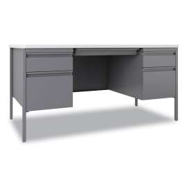 Hirsh Industries Teachers Desk - Double Pedestal - 30 x 60 - Platinum/White
