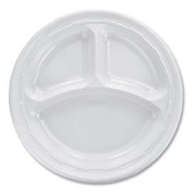 Famous Service Plastic Dinnerware, Plate, 3-Compartment, 10.25" dia, White, 125/Pack, 4 Packs/Carton