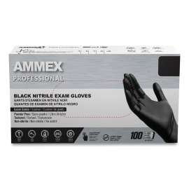 Nitrile Exam Gloves, Powder-Free, 3 mil, Large, Black, 100/Box
