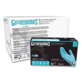 Ammex Gloveworks Industrial Grade Disposable Nitrile Gloves, Powder-Free, Blue, Large, 100/Box