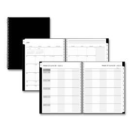 Solid Black Teacher's Weekly/Monthly Lesson Planner, Two-Page Spread (Nine Classes), 11 x 8.5, Black Cover, 2022 to 2023